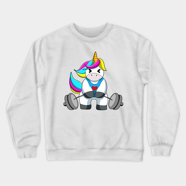 Unicorn at Strength training with Dumbbell Crewneck Sweatshirt by Markus Schnabel